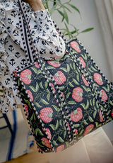 Bolso Tote Bag flor negro