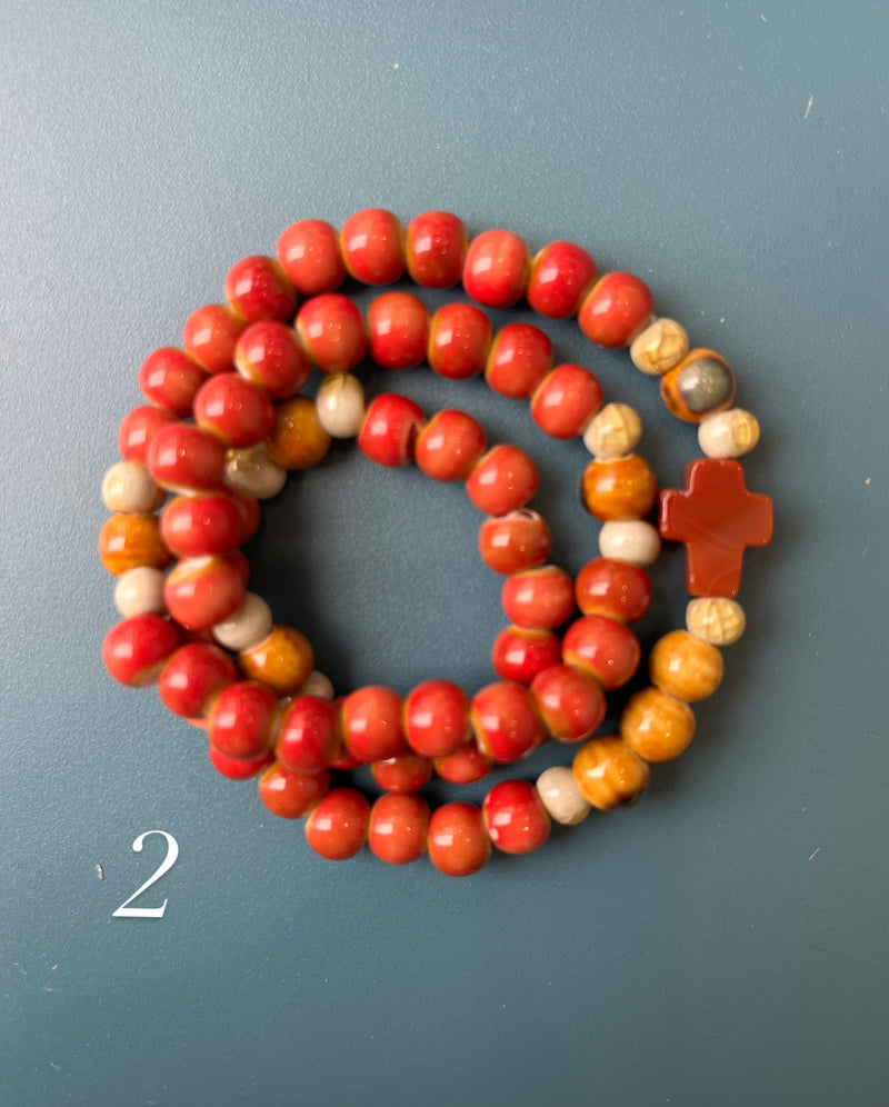 Rosario Cerámica pulsera/collar 3 vueltas hecho a mano