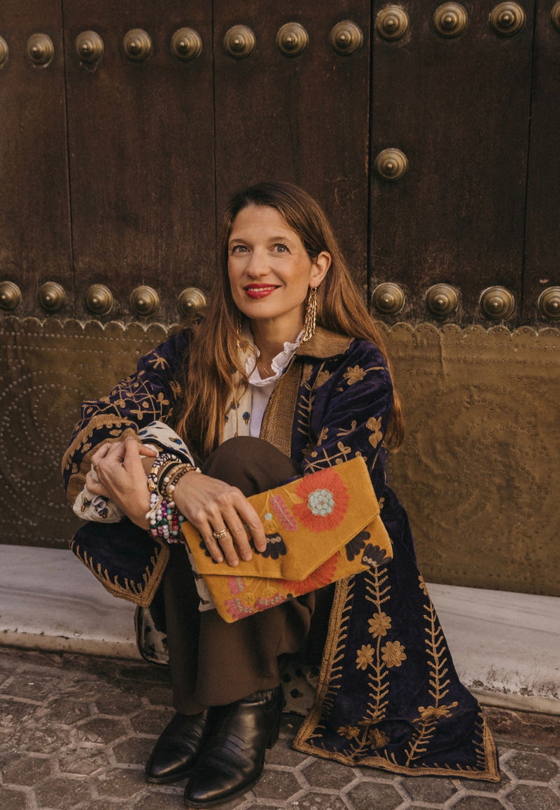 Bolso estampado terciopelo mostaza