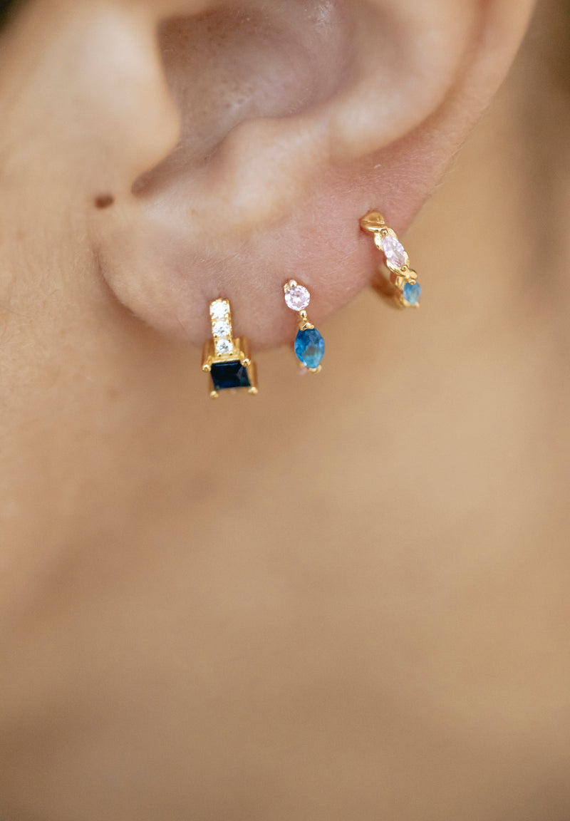 Aros Dos Piedras Azul y Rosa