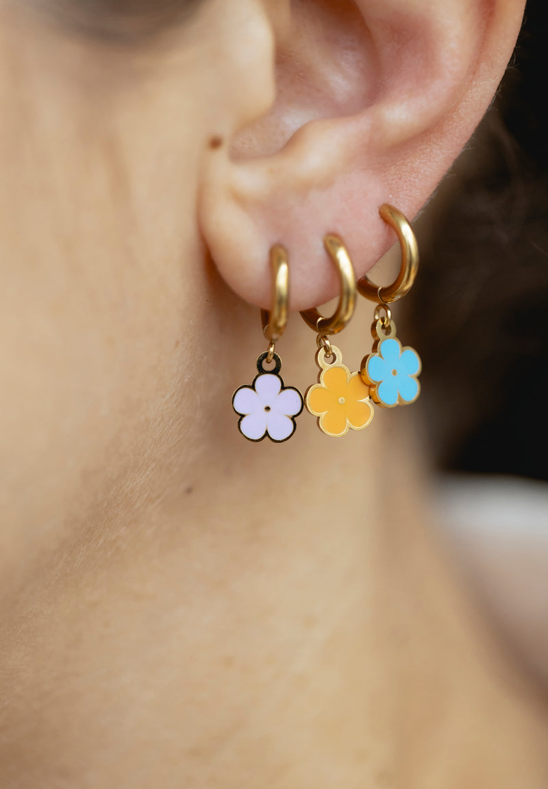 Aros esmaltados flor azul