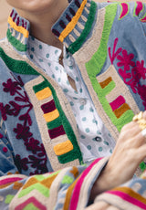 Chaqueta larga terciopelo celeste bicolor