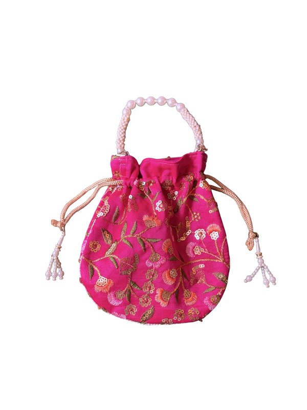 Bolso Potli Flores perla fucsia
