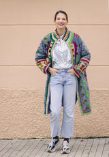 Chaqueta larga terciopelo celeste bicolor