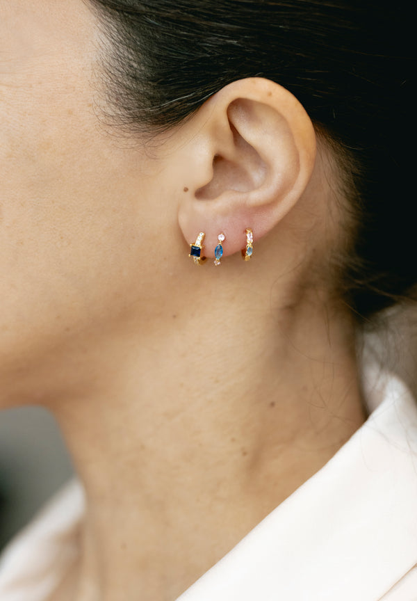 Aros Dos Piedras Azul y Rosa