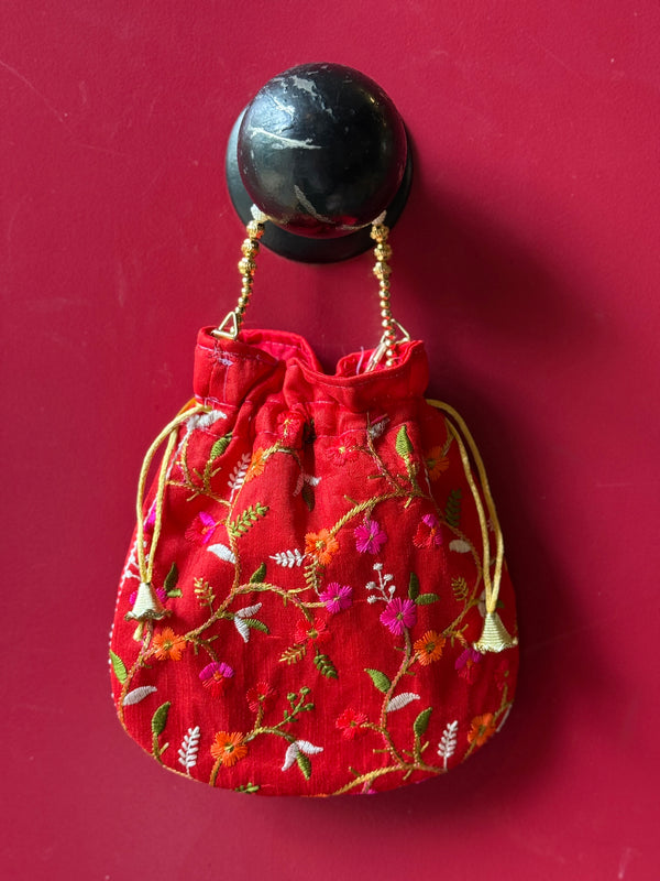 Bolso Potli Flores Rojo