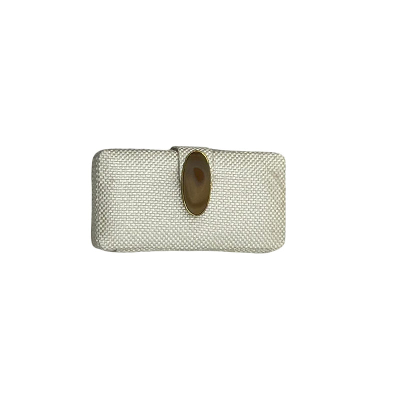 Bolso yute piedra ovalada solapa blanco