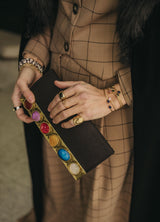 Bolso yute pedrería solapa negro