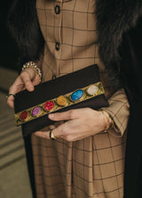 Bolso yute pedrería solapa negro