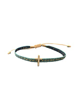 Pulsera tela cruz turquesa