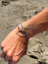 Pulsera tela estrella beige/azul