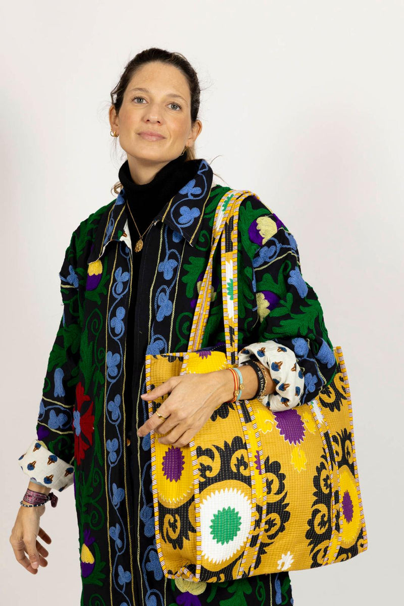 Bolso Tote Bag Geométrico Mostaza