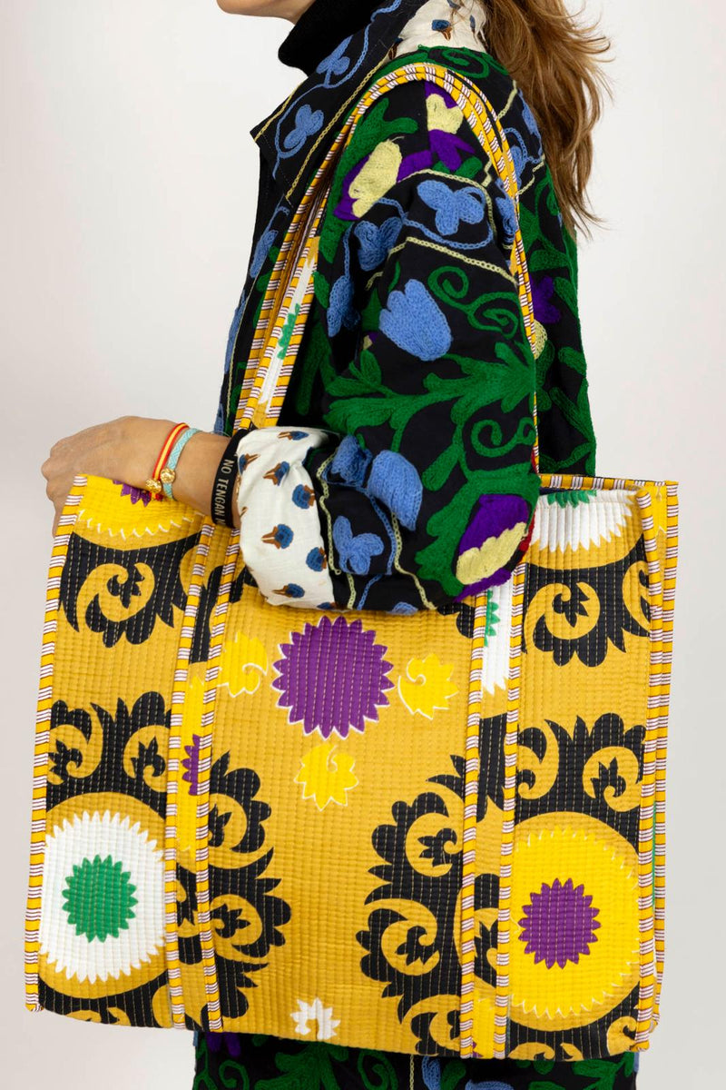 Bolso Tote Bag Geométrico Mostaza