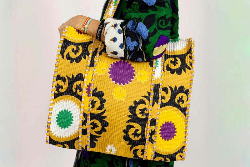 Bolso Tote Bag Geométrico Mostaza