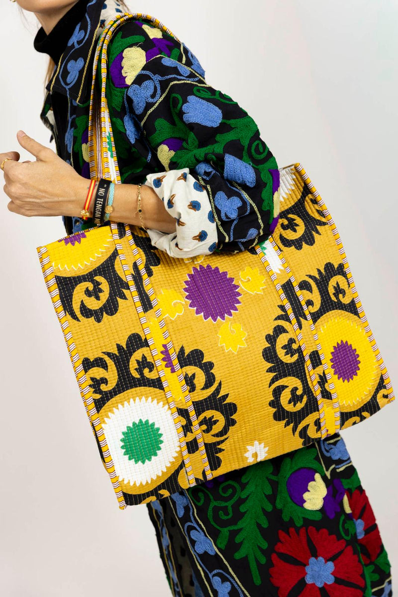 Bolso Tote Bag Geométrico Mostaza