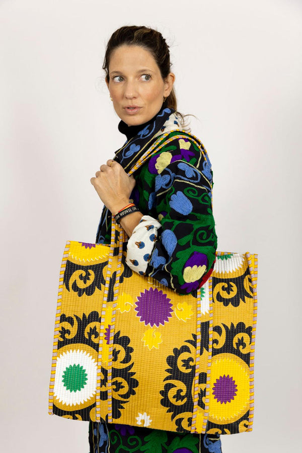 Bolso Tote Bag Geométrico Mostaza