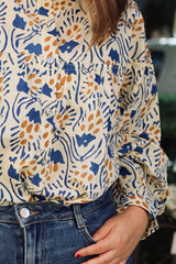 Camisa estampada azul/marrón
