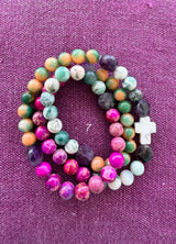 Rosario pulsera collar piedra plana