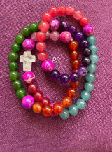 Rosario pulsera collar piedra redonda