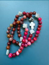 Rosario pulsera collar piedra plana