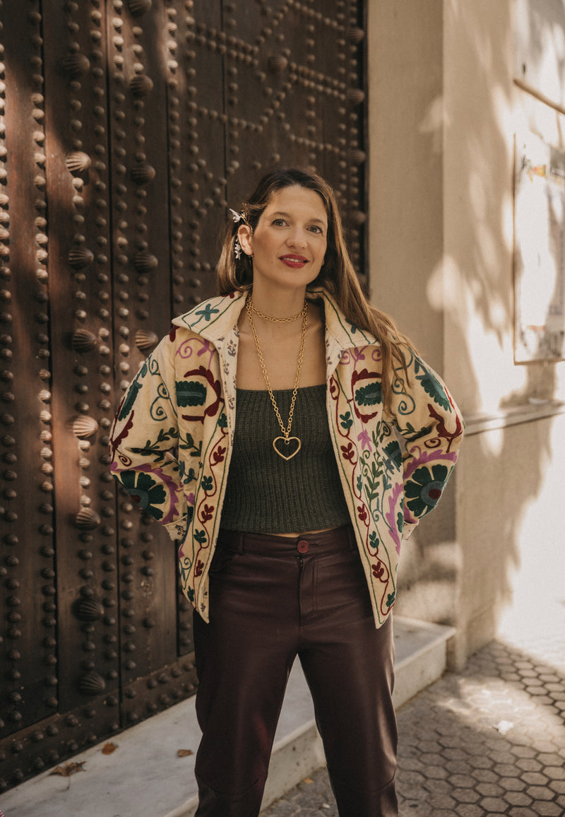 Chaqueta terciopelo corta beige