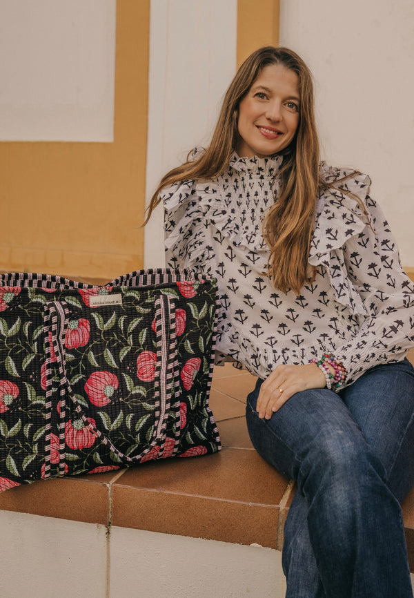 Bolso Tote Bag flor negro