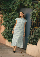 Vestido estampado verde mangas cortas