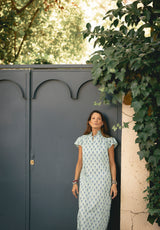 Vestido estampado verde mangas cortas