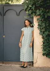 Vestido estampado verde mangas cortas