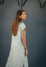 Vestido estampado verde mangas cortas