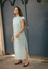 Vestido estampado verde mangas cortas