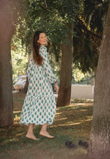 Vestido estampado flor turquesa