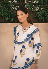 Vestido blanco estampado flor azul