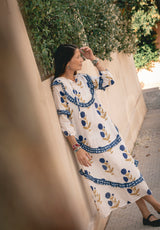 Vestido blanco estampado flor azul