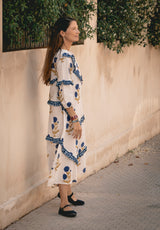 Vestido blanco estampado flor azul