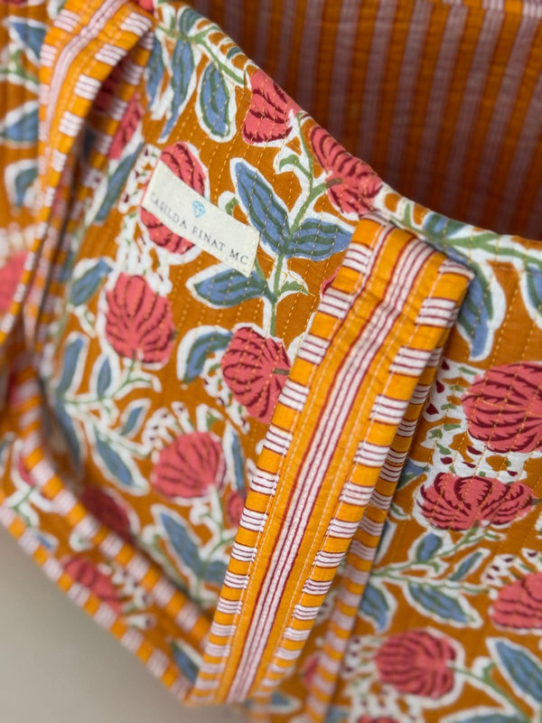 Bolso Tote Bag Naranja Flores Coral