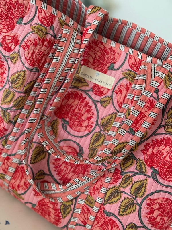 Bolso Tote Bag Rosa Flores Coral
