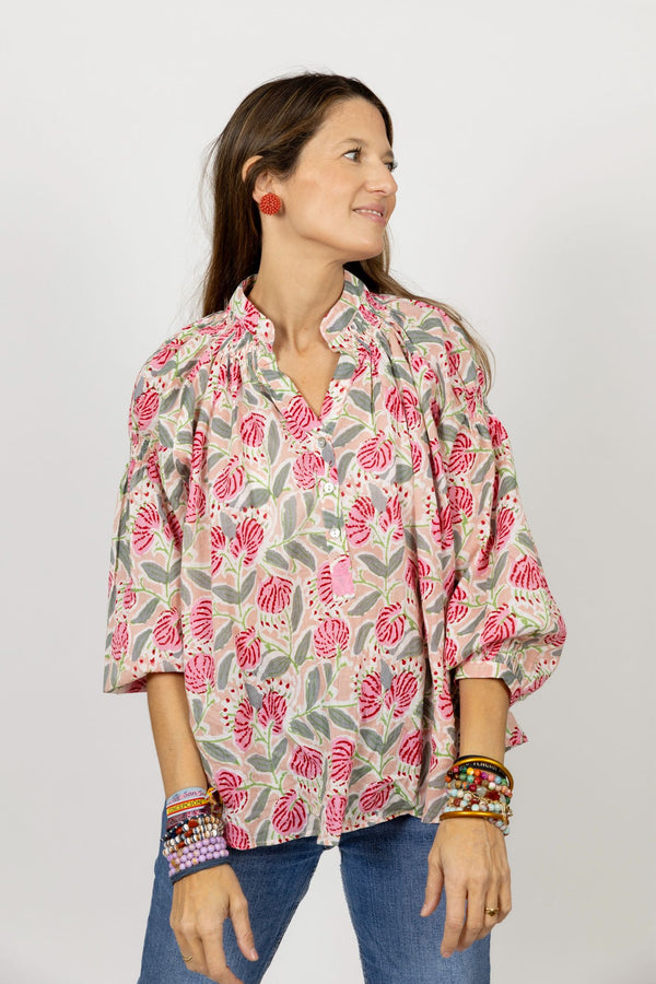 Camisa flores rosa/verde