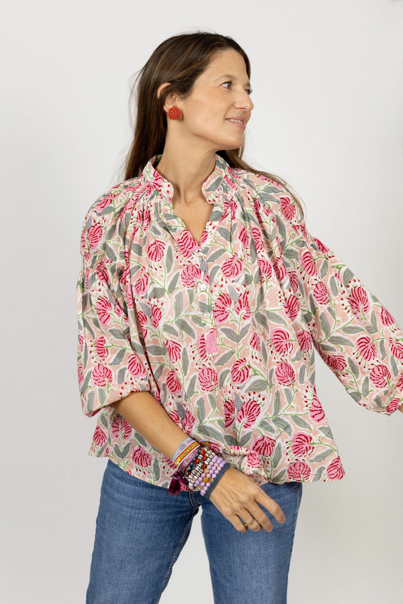 Camisa flores rosa/verde