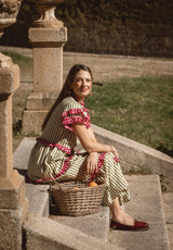 Vestido volantes cuadros fucsia