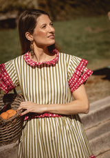 Vestido volantes cuadros fucsia