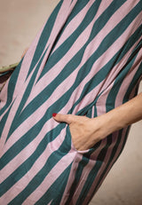 Vestido mangas cortas rayas lila petróleo