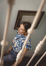 Camisa étnica azul mangas cortas