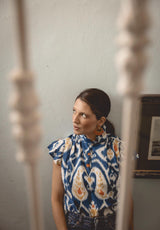 Camisa étnica azul mangas cortas