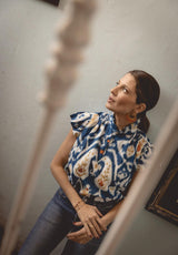 Camisa étnica azul mangas cortas