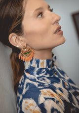 Pendientes flecos naranja y verde