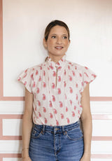 Camisa pluma rosa mangas cortas