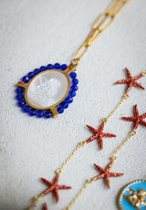 Colgante Medalla Ángel de la Guarda Nácar Perlado Azul