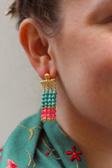 Pendientes cuentas turquesa y fucsia