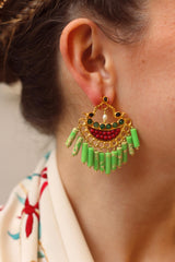 Pendientes flecos verde pistacho